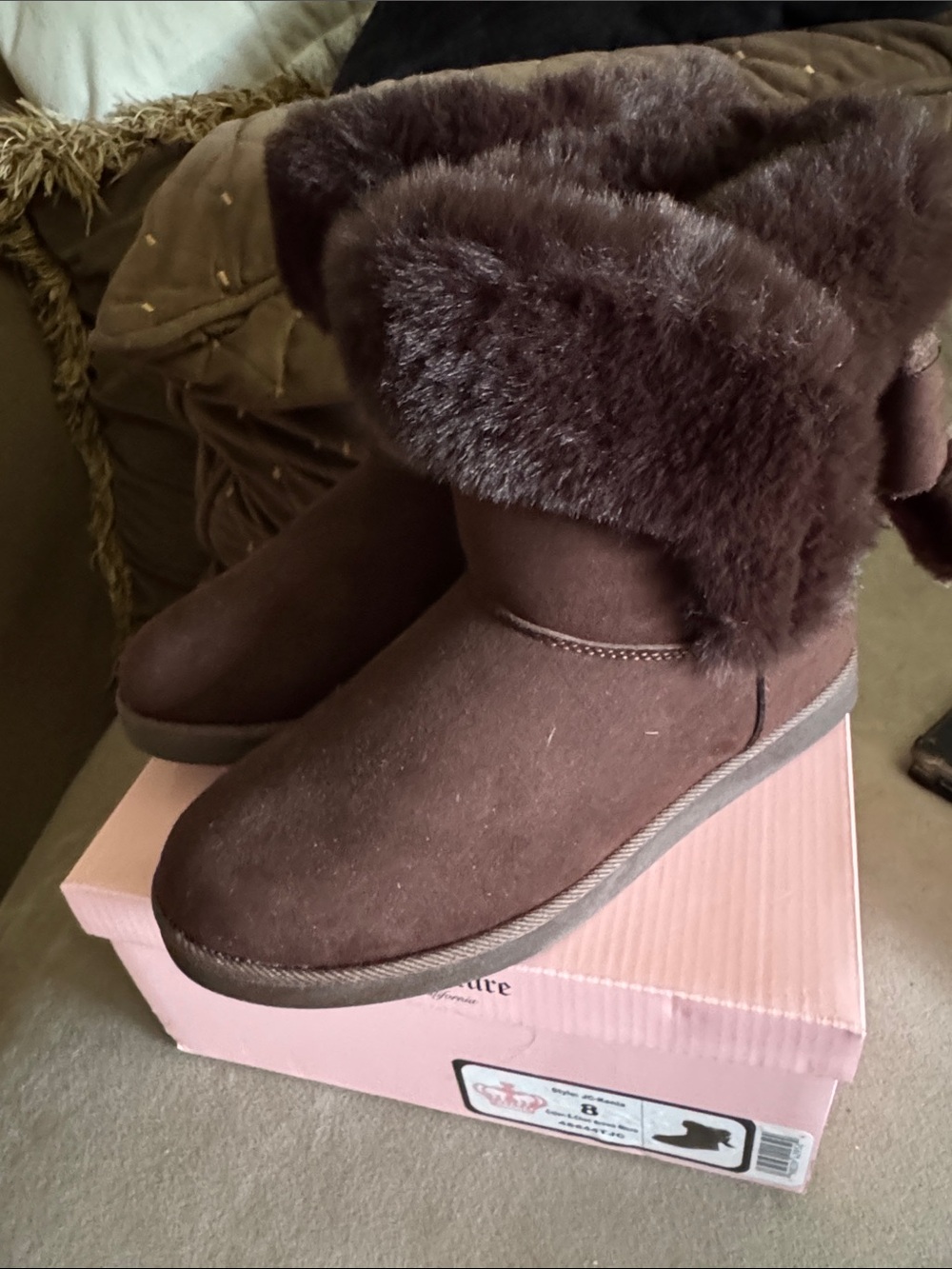 Juicy Couture Brown Faux Fur Cuff Winter Ankle Boots